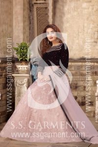2216 Gown Velvat Body with Handwork Net-with Embroidery-1
